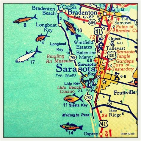 Sarasota Siesta Key Florida map print Bradenton Lido Key map | Etsy