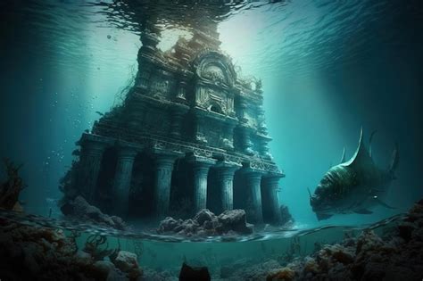 Premium Photo | The underwater ruins of the ancient city of atlantis