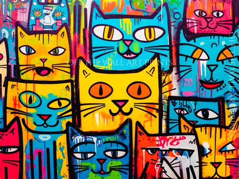 Cat Art Print Graffiti Art Printable Wall Art Colorful Art Print ...