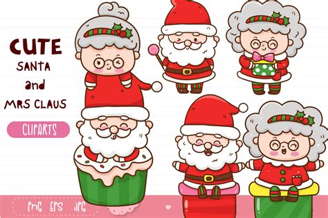 Christmas Character. Cute Santa and mrs claus kawaii clipart By ...