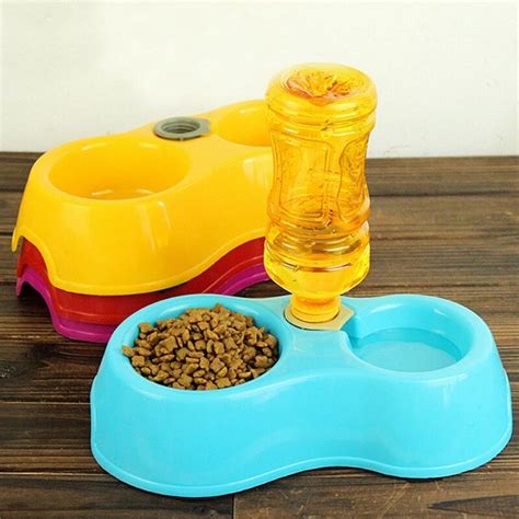 1pc Automatic Pet Feeder Food Bowl Pet Colorful Cat Double Dishes Plastic Automatic Water ...