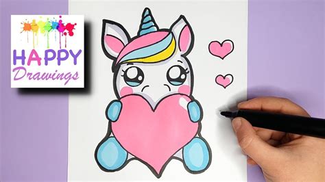 How To Draw A Cute Baby Unicorn Super Easy Happy Drawings | Images and ...