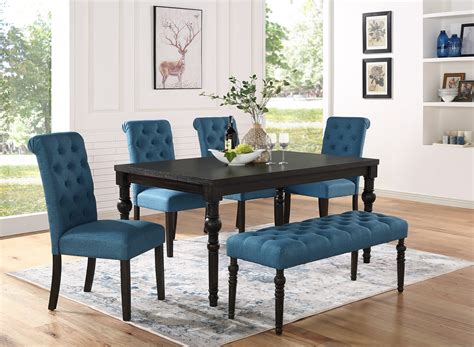 Roundhill Furniture Leviton Urban Style Dark Wash Wood Dining Set: Table, 4 Chairs and Bench ...