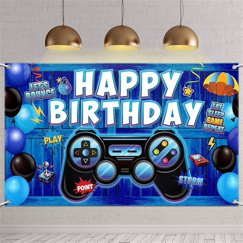 Buy Video Game Happy Birthday Backdrop Game on Birthday Party Backdrop Banner Level up Gaming ...