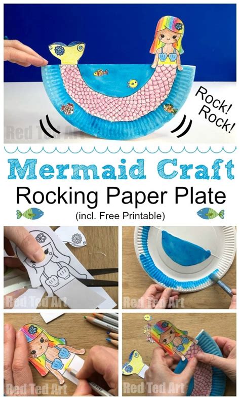 Easy Printable Rocking Paper Plate Mermaid - Red Ted Art