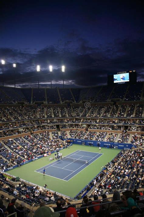 Ashe Stadium - US Open Tennis. A crowded nighttime Arthur Ashe Stadium for a U.S , #SPONSORED, # ...