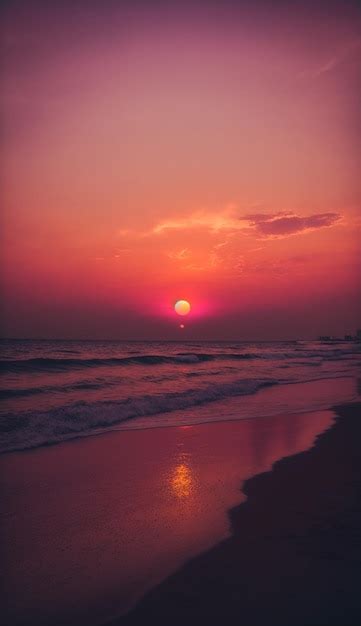 Premium AI Image | A red sunset over the beach