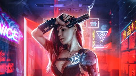 Cyberpunk Girl With Gun 4k Wallpaper,HD Artist Wallpapers,4k Wallpapers,Images,Backgrounds ...