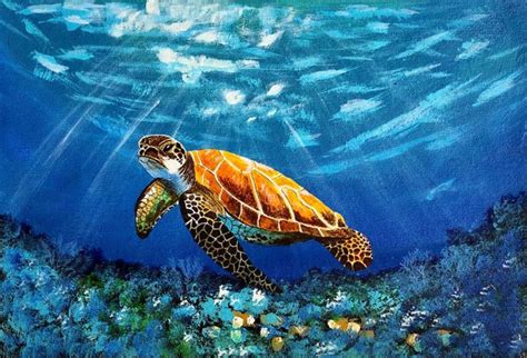 Underwater Tortoise Painting by Mehul Bhuva | Saatchi Art