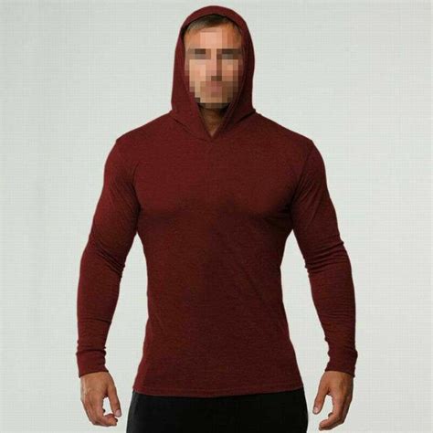 Men Solid Color Workout Hoodie Gym Muscle Pullover Sweatshirt Thin ...