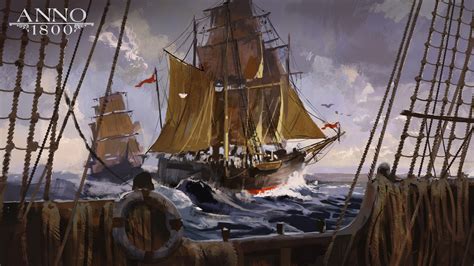 Anno 1800 1800s Digital Art Concept Art Artwork Ubisoft Sailing Ship Frigates Rigging Ship Sea ...