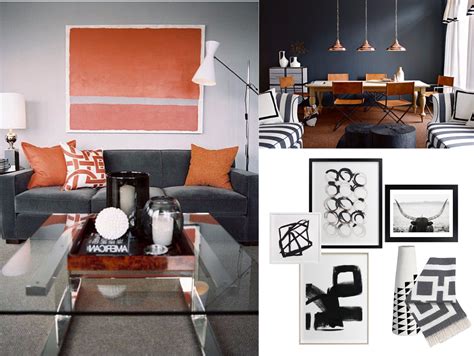 Gray sofa, tiger print area rug, Dark gray walls and rust/orange ...