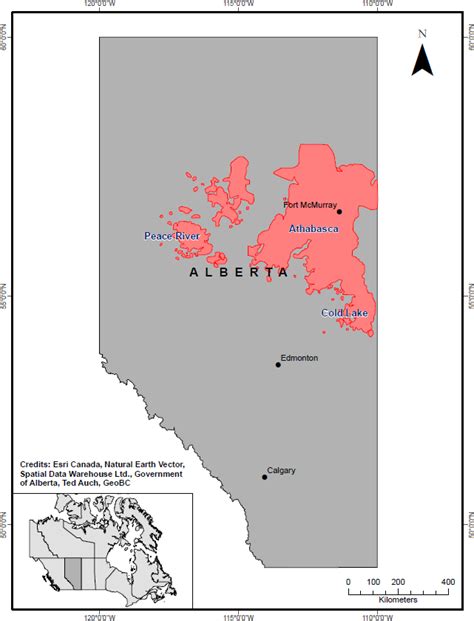 Location map of the Alberta Oil Sands Region (AOSR), showing the ...