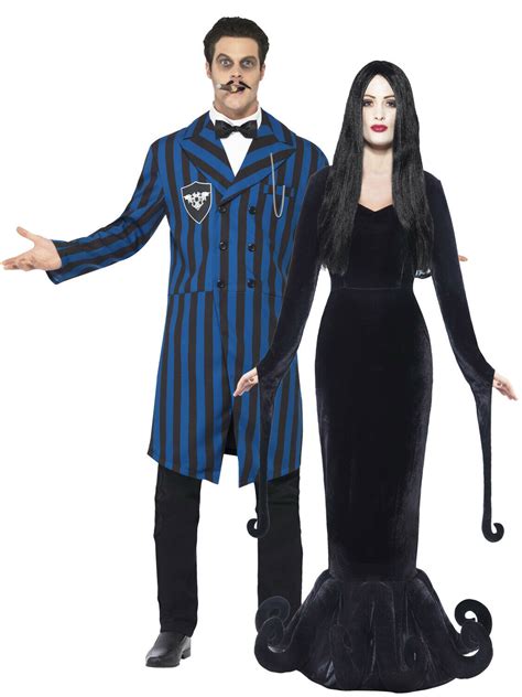 Mens Ladies Gomez Morticia Costume Halloween Fancy Dress Addams Family ...