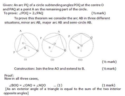 Prove that the angle subtended by an arc at the centre is double the ...