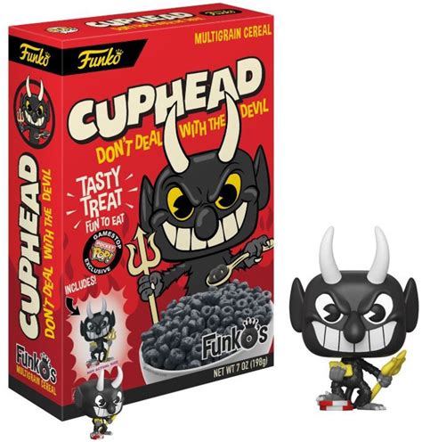 FunkOs Cuphead Exclusive 7 Oz. Breakfast Cereal Red Box, The Devil - ToyWiz