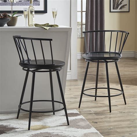 Weston Home Castor Windsor Metal Swivel Counter Stool with Low Spindle ...