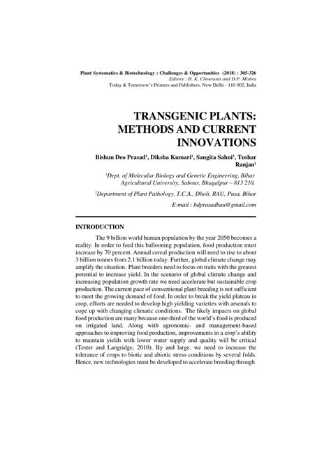 (PDF) TRANSGENIC PLANTS: METHODS AND CURRENT INNOVATIONS