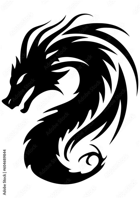 Dragon tattoo design, silhouette of a dragon Stock Vector | Adobe Stock