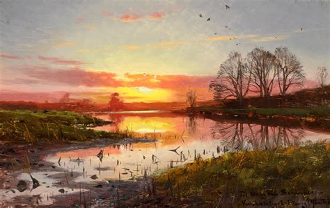 Peder Mørk Mønsted - Sunset at Susåen – Næsbyholm - Realist Landscape Oil Painting by Peder ...