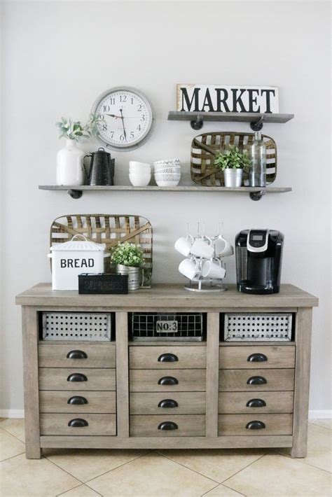 Modern Farmhouse Inspired Coffee Bar Station - The Crafted Sparrow | Farmhouse dining rooms ...