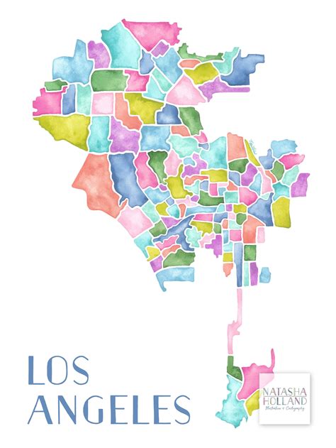 Los Angeles Neighborhood Map Los Angeles City Art Los | Etsy