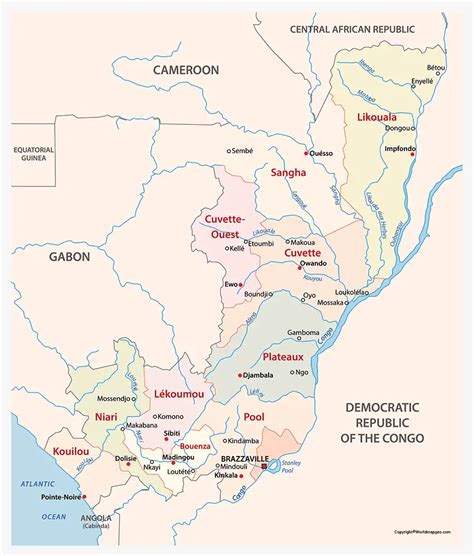 Labeled Congo Brazzaville Map with States Capital and Cities