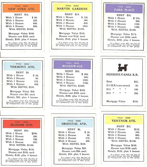 Original Monopoly Cards Printable