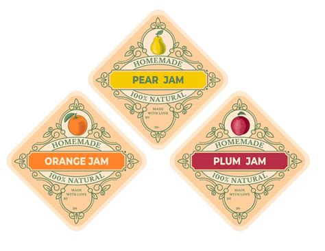 Vintage Jam Labels Set - Orange, Pear, Plum - Style24