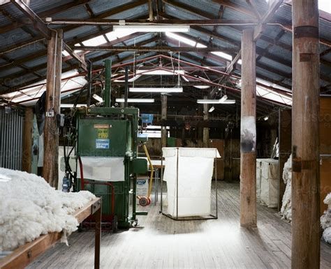 Image of Inside a shearing shed with wool reading for baling - Austockphoto