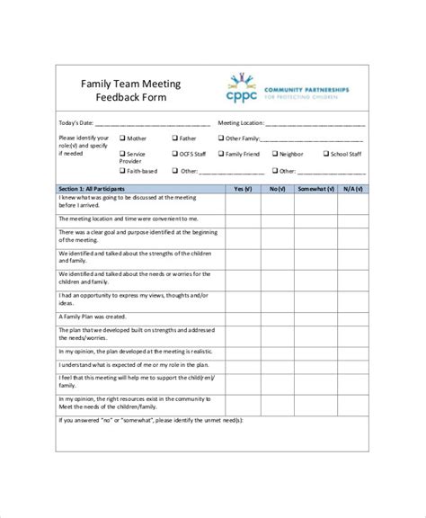 FREE 9+ Sample Meeting Feedback Forms in MS Word | PDF