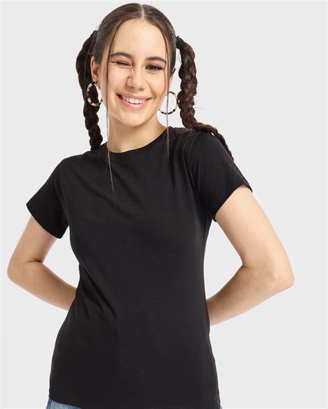 Buy Women's Black Slim Fit T-shirt Online at Bewakoof