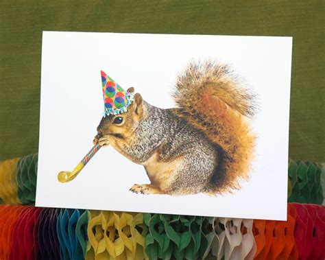 Squirrel With Party Blower Printable Birthday Card Digital | Etsy