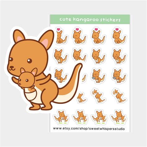 Cute Kangaroo Sticker Sheet Kangaroo Stickers Kangaroo | Etsy