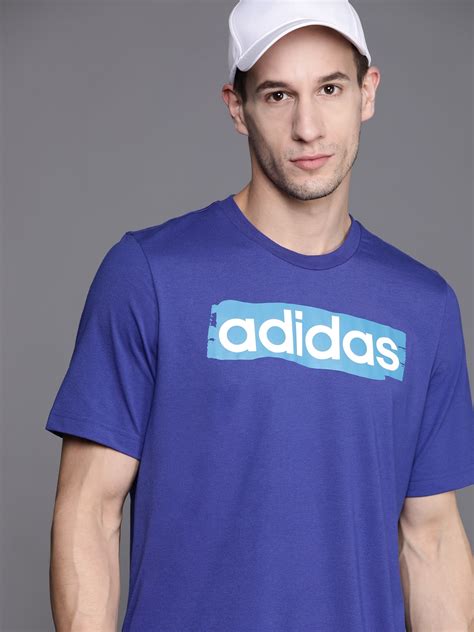 Buy ADIDAS Men Blue Brand Logo Printed T Shirt - Tshirts for Men ...