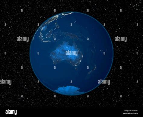 Australia at night. Satellite image of the Earth at night, centred on ...