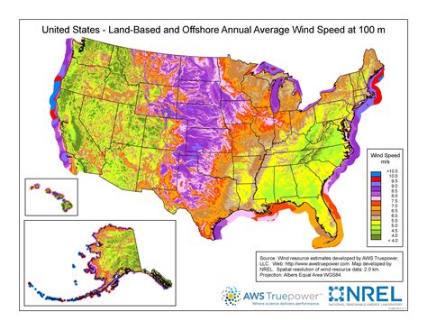 Thumbnail image of the 100m wind resource potential in the United States. | Energy ...