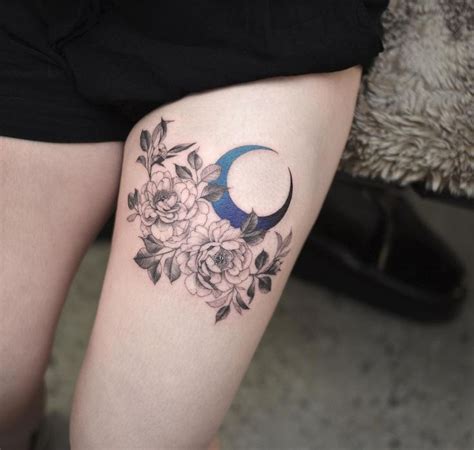 The 45 Coolest Crescent Moon Tattoos (And What They Mean) | Blue flower ...