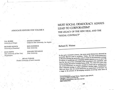 (PDF) "Must Social Democracy Always Lead to Corporatism?." Current ...