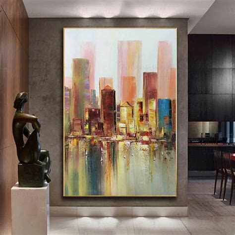 Hong Kong cityscape abstract painting canvas wall art picture | Etsy