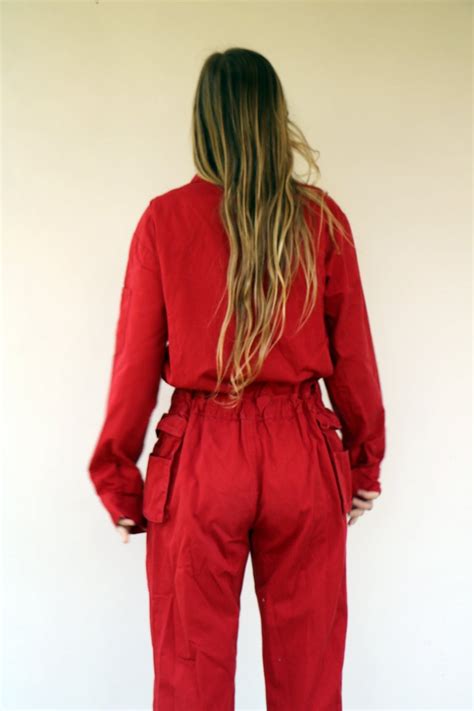 Workwear Coveralls, Vintage 80s Painters Overalls Jumpsuit Distressed Red Cotton Boho Hippie ...