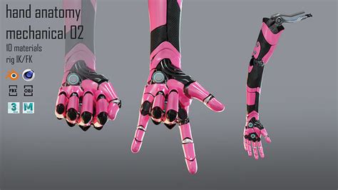 Robotic hand anatomy 02 3D model animated rigged | CGTrader