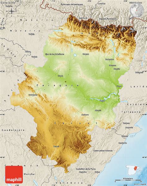 Physical Map of Aragón, shaded relief outside