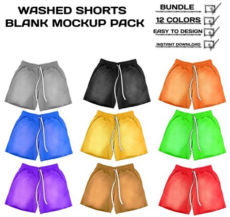 Washed Shorts Blank Mock-up Bundle, Shorts Mock up 12 Colors, Png ...