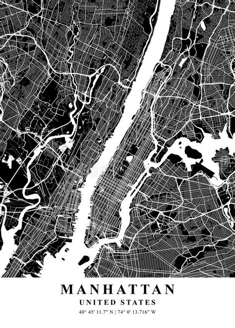 Manhattan - United States Black Plane Map Stock Illustration - Illustration of font, tree: 255844966