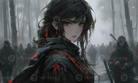 AI Generative samurai assassins girl with bright eyes in anime style ...