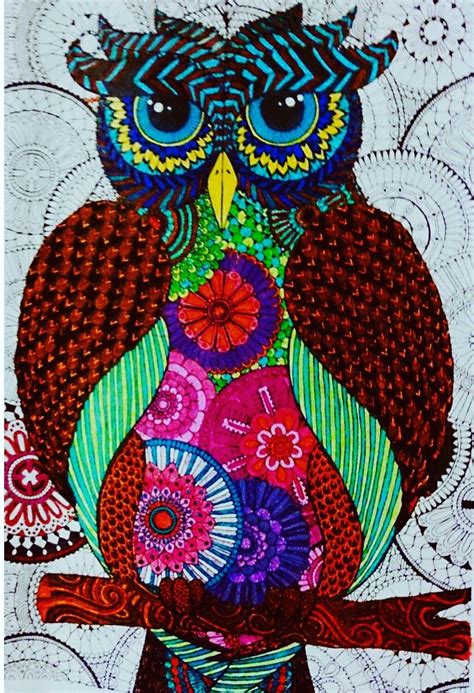 Owl,from mandala coloring book ,colored with gel pens,sharpie.by me ...