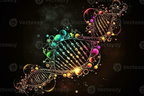 DNA Helix on Black Background. Generative AI. double strand of yellow ...