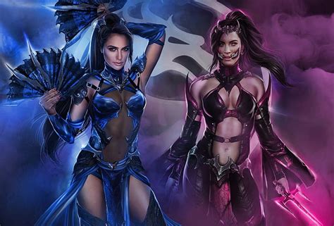 Mortal Kombat, game, kitana, pink, carlos gzz, blue, couple, hand fan, fantasy, HD wallpaper ...