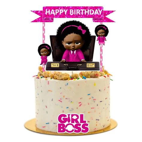 African American Boss Baby Girl Birthday Party Cake Topper